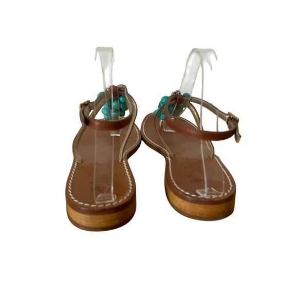 Miss Trish of Capri Turquoise & Gold Beaded Leather Sandals Size 39.5/ US 9.5 - Picture 5 of 9